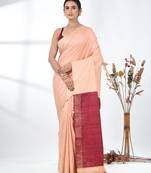 peach viscose saree with gheecha pallu and golden border