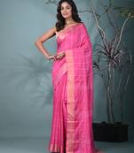 elegant pink art silk saree with checkered design