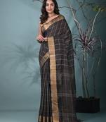 elegant brown art silk saree with checkered design
