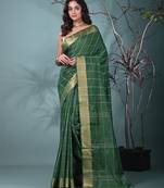 elegant green art silk saree with checkered design