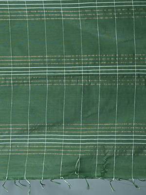 elegant green art silk saree with checkered design 4