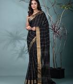 elegant black art silk saree with checkered design
