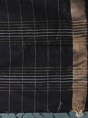 elegant black art silk saree with checkered design 4