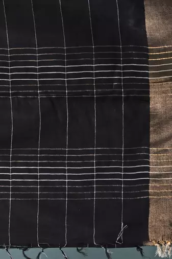 elegant black art silk saree with checkered design