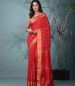 elegant red art silk saree with checkered design