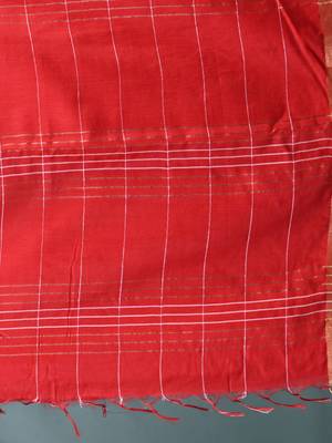 elegant red art silk saree with checkered design 4