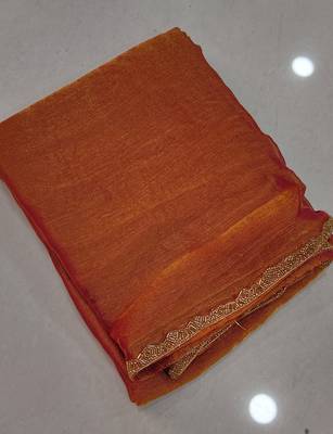 Peach color fendy chiffon saree with running blouse 5