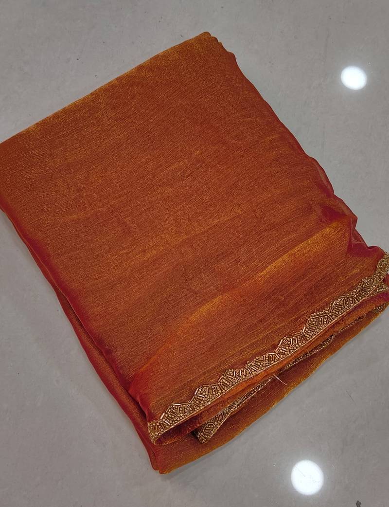 Peach color fendy chiffon saree with running blouse