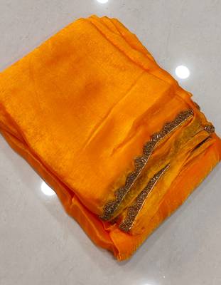 Yellow fendy chiffon saree with running blouse 5