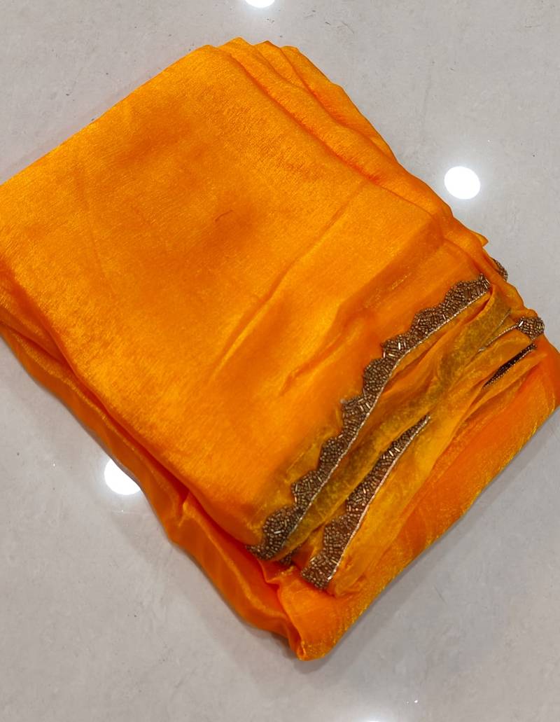 Yellowcolor fendy chiffon saree with running blouse