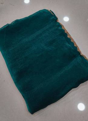 Rama color fendy chiffon saree with running blouse 4