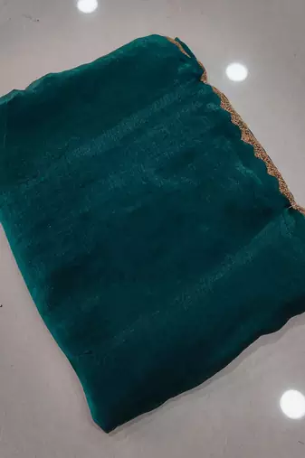 Rama color fendy chiffon saree with running blouse