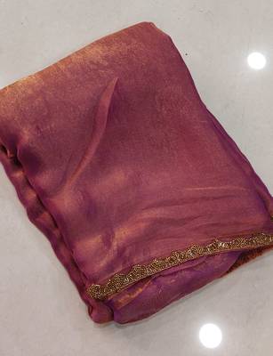 Wine color fendy chiffon saree with running blouse 6