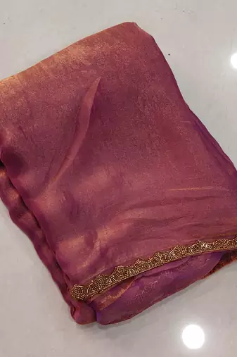 Wine color fendy chiffon saree with running blouse