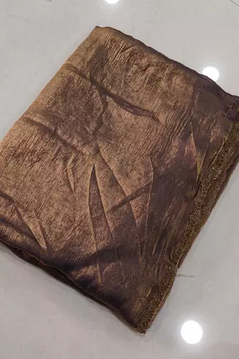 Brown color fendy chiffon saree with running blouse