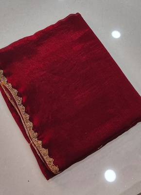 Maroon color fendy chiffon saree with running blouse 4