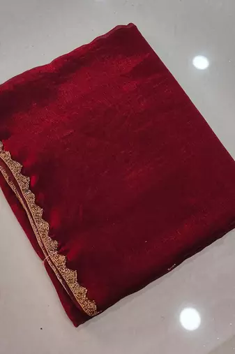 Maroon color fendy chiffon saree with running blouse