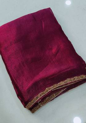 Purple color fendy chiffon saree with running blouse 5