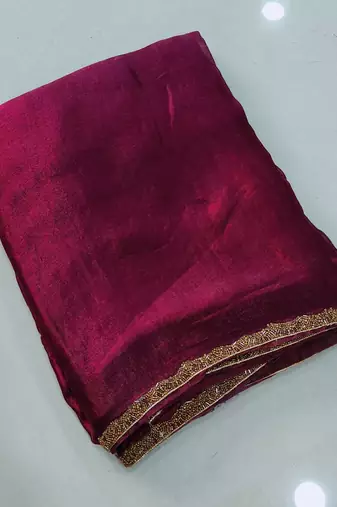 Purple color fendy chiffon saree with running blouse