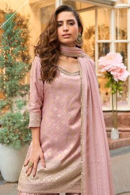 pink embroidered palazzo style salwar suit 2