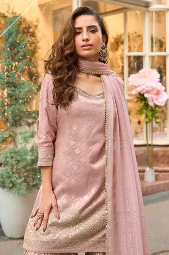 pink embroidered palazzo style salwar suit