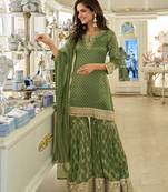 green embroidered palazzo style salwar suit