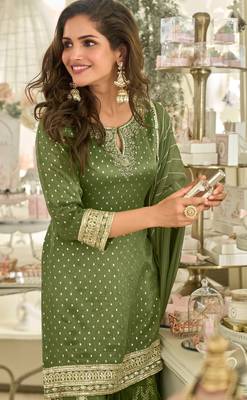 green embroidered palazzo style salwar suit 2