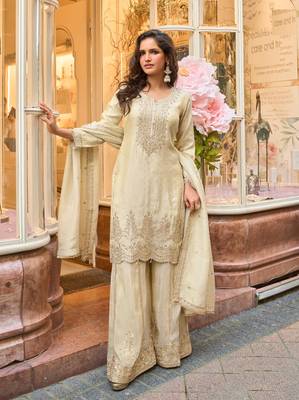 white embroidered palazzo style salwar suit 1