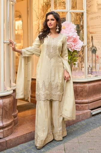 white embroidered palazzo style salwar suit