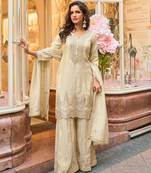 white embroidered palazzo style salwar suit