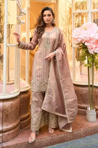 mauve embroidered palazzo style salwar suit