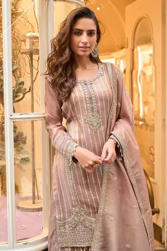 mauve embroidered palazzo style salwar suit