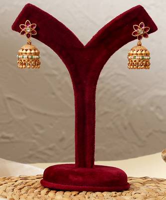 Gold plated kundan green stones necklace set 3