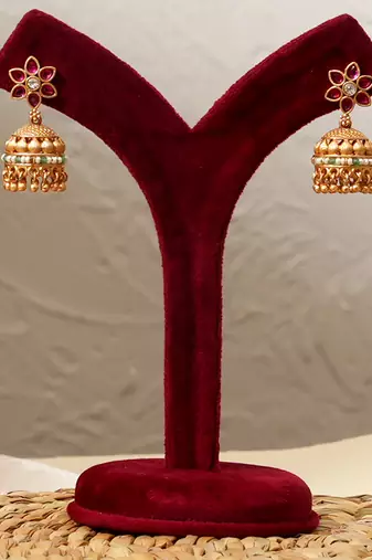 Gold plated kundan green stones necklace set