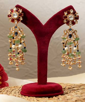 Gold plated kundan multicolor stones choker necklace set 3