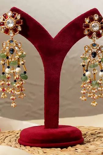 Gold plated kundan multicolor stones choker necklace set