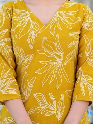 yellow pure cotton floral printed kurta palazzo set 3