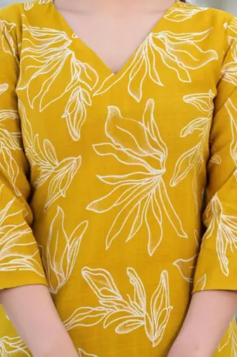 yellow pure cotton floral printed kurta palazzo set