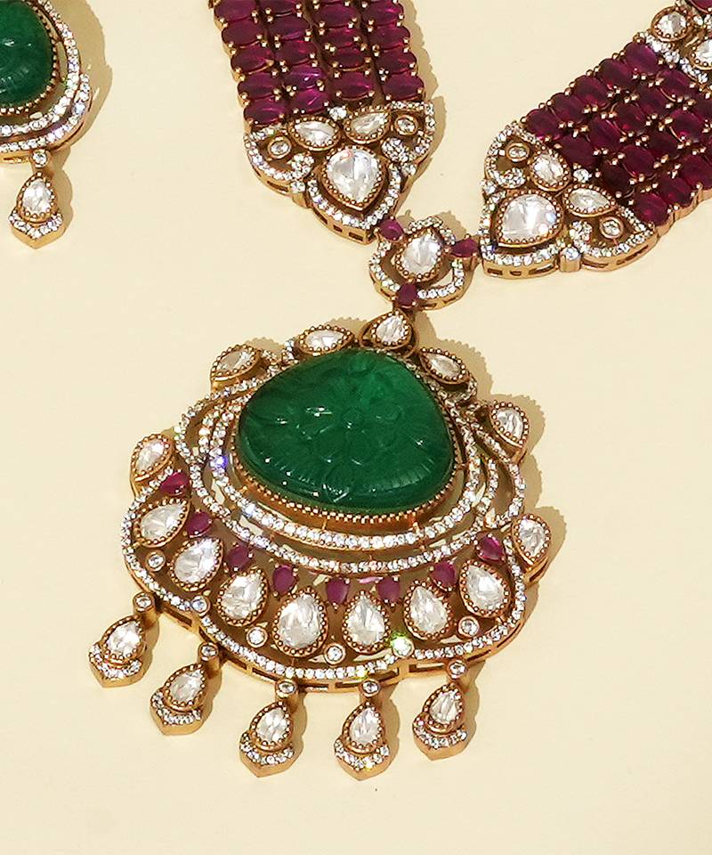 Gold plated kundan multicolor stones necklace set