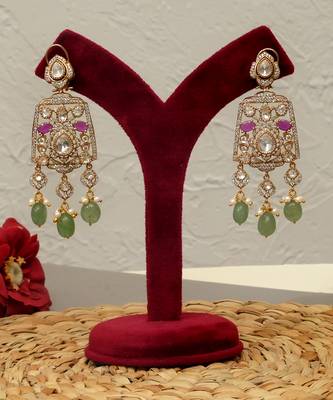 Gold plated kundan multicolor stones choker necklace set 3