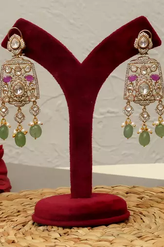 Gold plated kundan multicolor stones choker necklace set