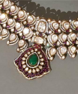 Gold plated kundan multicolor stones choker necklace set 3