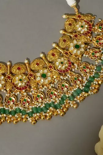 Gold plated kundan multicolor stones necklace set