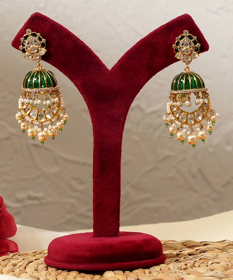 Gold plated kundan green stones choker necklace set