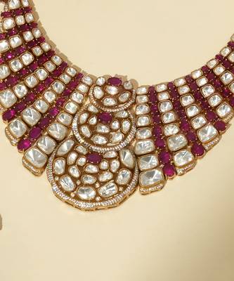 Gold plated kundan red stones necklace set 3
