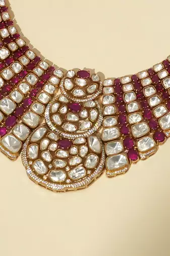 Gold plated kundan red stones necklace set