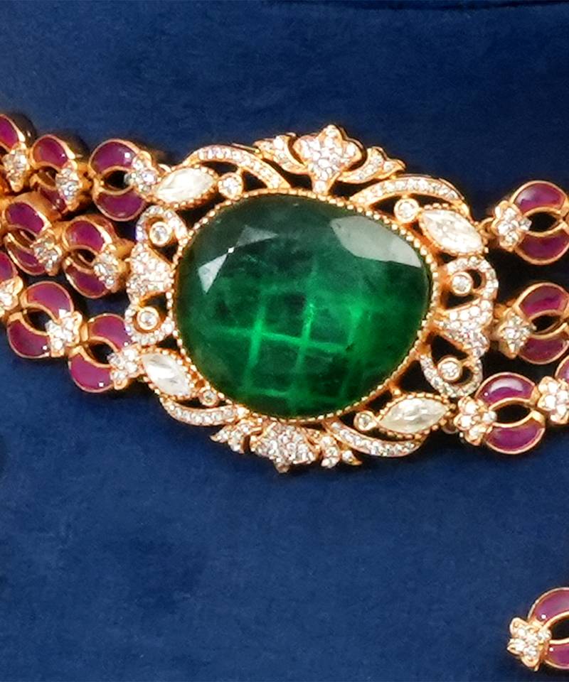 Gold plated kundan multicolor stones choker necklace set