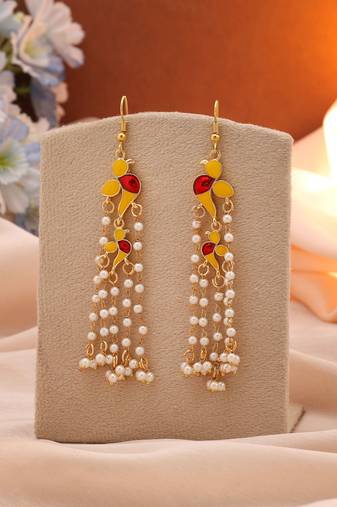 Yellow color meenakari earrings