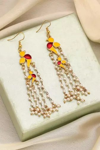 Yellow color meenakari earrings