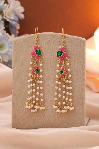 Pink color meenakari earrings